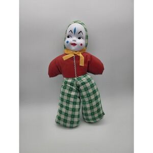 Vintage Hand Made Rubber Face Creepy 15" Clown Doll